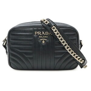 Prada Diagram Chain Shoulder Bag Pochette Black Leather